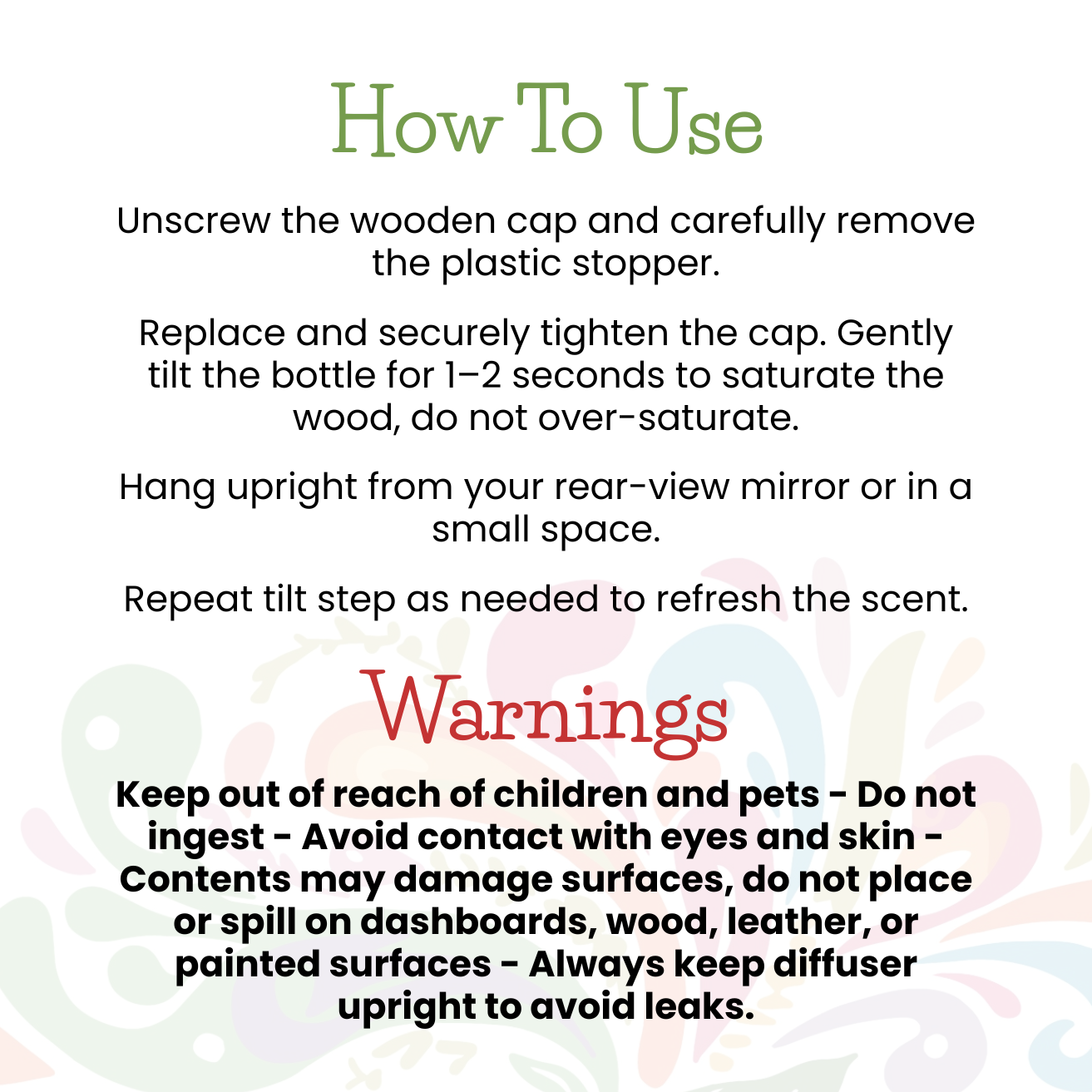 Instructions for using a wooden cap diffuser with text on a white background